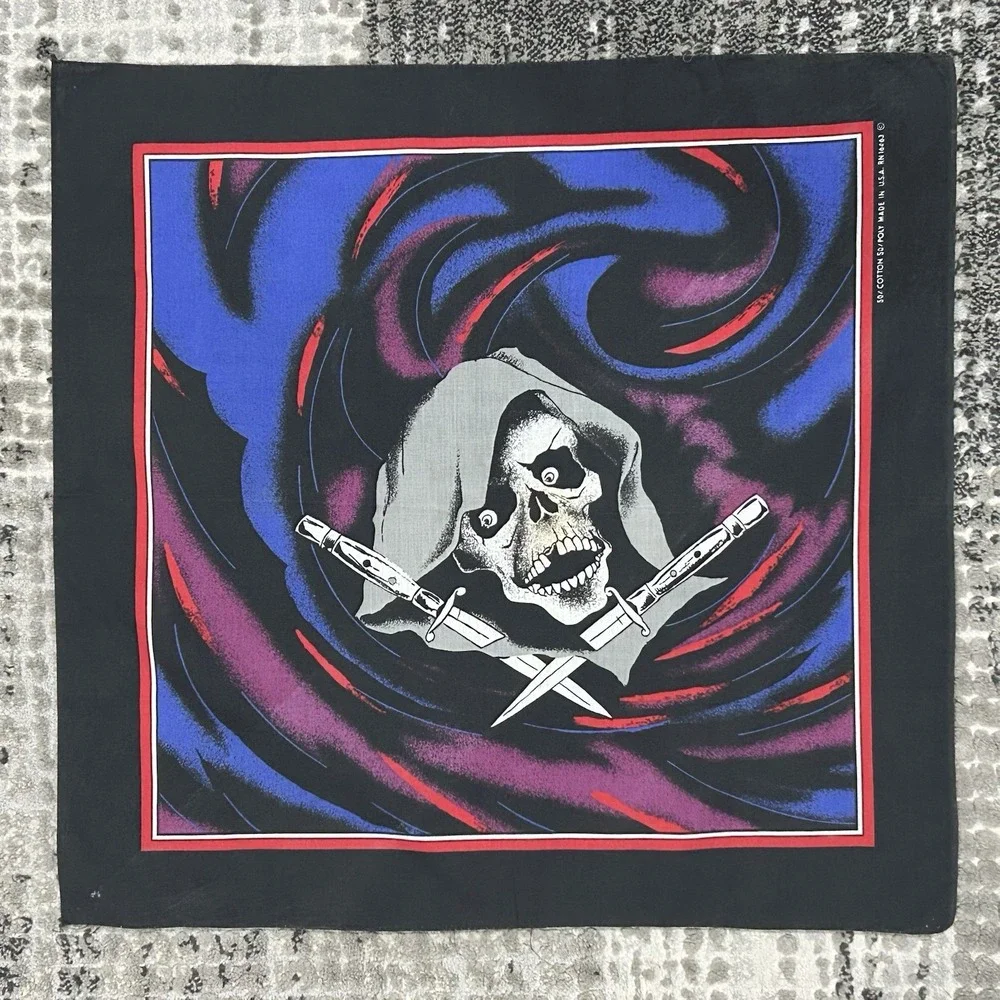Vintage‎ Skull Reaper W/Knives Banadana USA Made Handkerchief Headband 80's 90's